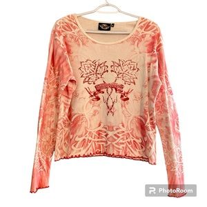 Harley-Davidson Pink and Cream Long Sleeve Tee